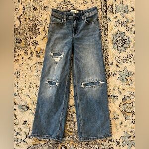 Abercrombie Kids High Rise Wide Leg Jeans Size 9/10 Distressed Medium Wash